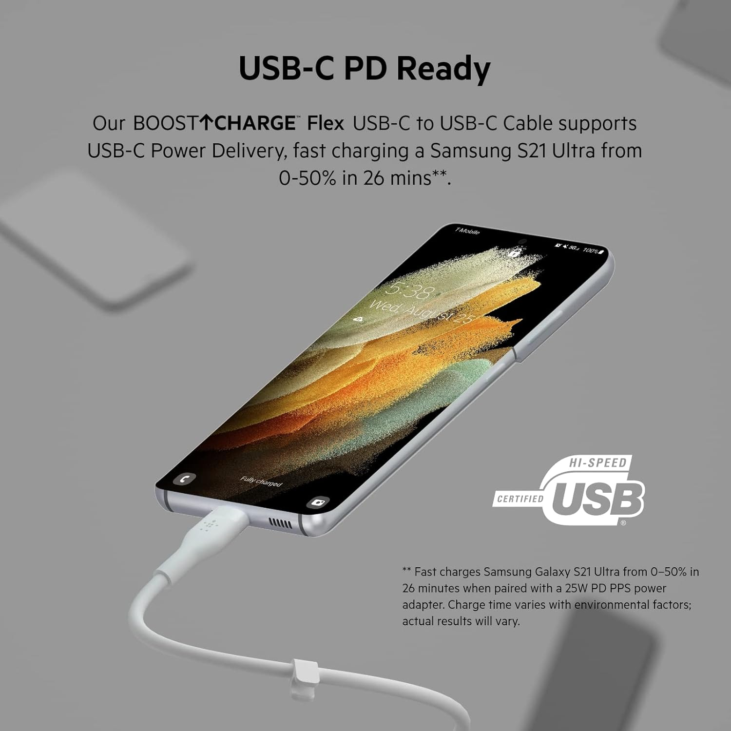 Belkin BoostCharge Flex USB-C to USB-C Silicone Cable, 3M - White Belkin BoostCharge Flex USB-C to USB-C Silicone Cable, 3M - White